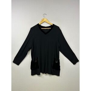 Minimalist Susan Graver Weekend Womens Large Black Velvet Trim V-Neck Tunic Top